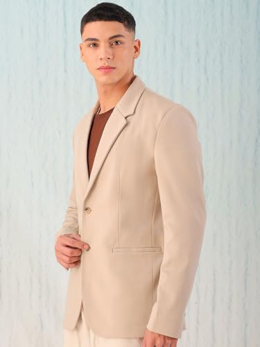 Image of The Indian Garage Co Men Comfort Straight Fit Solid Stretchable Single Breated Knitted Blazers