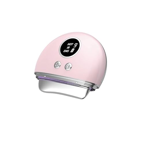 4-in-1 Facial Massager Beauty Device with LED Light Therapy, EMS Microcurrent, Hot Compress, Face Lifting, Guasha and Serum Infusion Tool, Pink (Pink)