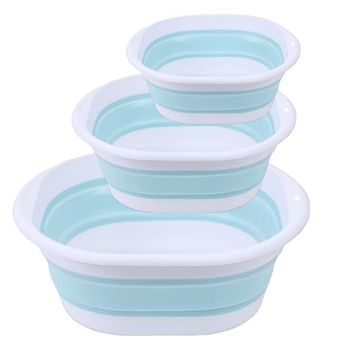 3-piece folding washbasin set, foldable dishwasher basin, space-saving folding sink, suitable for apartments, camping, dishwashing, fruit and beverage container, hiking, and household use (Blue)
