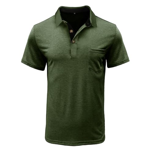 Image of Men's Short Sleeve Polo Shirts Buttons Collared T Shirts with Pocket | Moisture-Wicking,Soft Stretch Fabric, Lightweight,Structured Collar,Business Casual, Golf, Office,All-Day Comfort