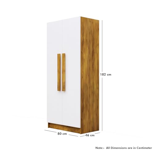 Image of Bniture 2 Door Wardrobe for Bedroom | Almirah for Clothes with 4 Shelves | Spacious Storage Cupboard for Bedroom | Wooden Wardrobe (46D x 80W x 182H CM) | 3 Years Warranty | Giant Wood & Frosty White