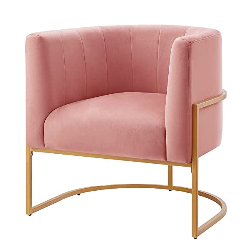 24Kf Upholstered Living Room Chairs Modern Blush Textured Velvet Upholstered Accent Chair With Golden Metal Stand-Blush #TOP2