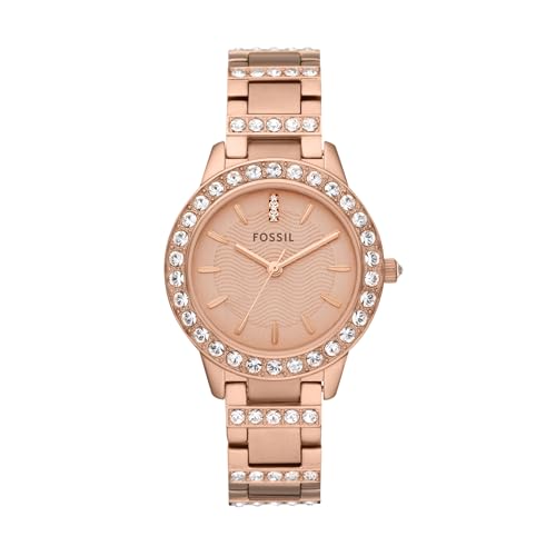 Fossil Women's Jesse Quartz Stainless Steel Three-Hand Watch, Fashion Watches for Women, Color: Rose Gold Glitz, Model: ES3020