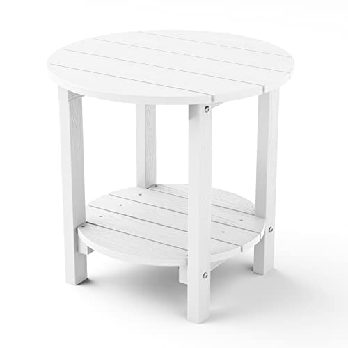 Yefu Adirondack Side Table, Double Outdoor Side Table, Poly Lumber End Table, Weather Resistant For Indoor, Patio, Pool, Porch, Backyard-White #TOP15