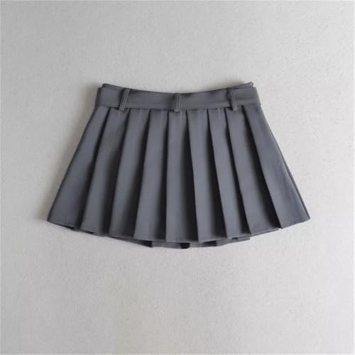 Women's Pleated Skirt with Belt Asymmetrical Solid Color Side Zipper Skirt for Office Wear3