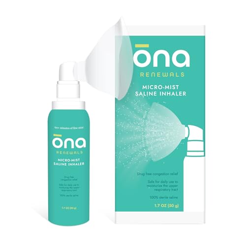 ONA Renewals Micro-Mist Saline Nasal Inhaler - 1.7 fl oz - Congestion Relief for Adults - Saline Mist Spray for Cold, Flu, Allergy, and Sinus Symptoms - Unscented