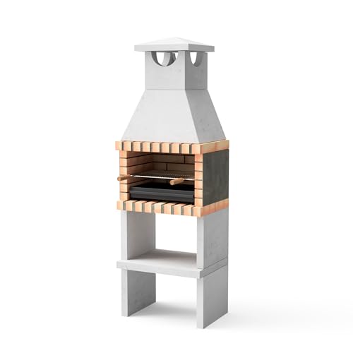 MOVELAR - Barbacoa de Obra Prefabricada de Leña y Carbón Modelo Niza/Zon Plus (Gris, Naranja - 62 x 46 x 186 cm) REF: 3545/1 - Cocina de Exterior Compacta para Jardín o Patio