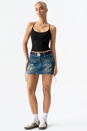 Image of QINSEN Womens Cross Back Tank Top V Neck Double Lined Camisole Top Sleeveless Spaghetti Strap Going Out Tops