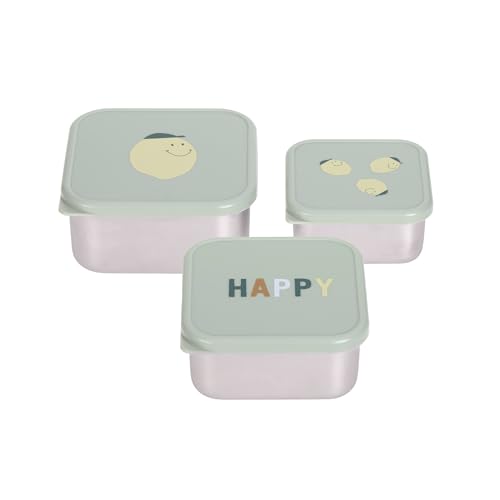 LÄSSIG Snackbox enfants Set 3 en acier inoxydable boîte à pain/Snackbox Stainless Steel Happy Fruits Lemon