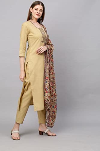 Image of GoSriKi Women's Cotton Blend Straight Printed Kurta with Pant & Dupatta (Authentic-GS)