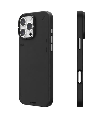 Image of Cyber Grid Leather Series Case for iPhone 16 Pro Max Compatible with Mag-Safe Wireless Charging | Textured Leather Back | Slim Shockproof Cover | Futuristic Grid Pattern | Black Edition