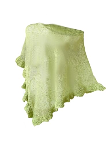 Women's Plus Size Sheer Mesh Ruffle Sweaters Off The Shoulder Tops See Through Half Sleeve Crochet Poncho