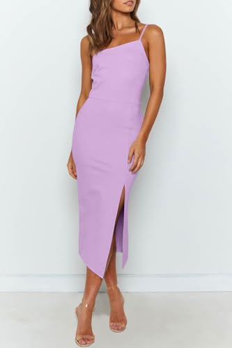 Image of OWIN Women's Adjustable Spaghetti Straps Sleeveless High Waist Split Midi Bodycon Cocktail Party Dress