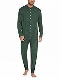Ekouaer Onesie Men Union Suit Button Down Warm Long Underwear Unionsuit Army Green S