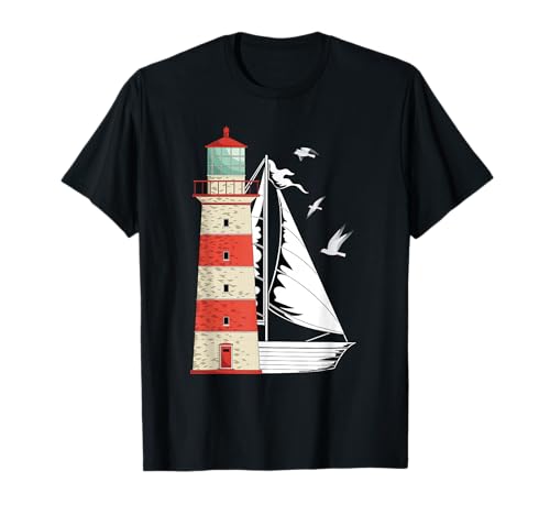 Ocean Seagulls Sailboat Sea Sailing Nautical Lighthouse T-Shirt