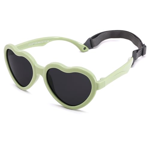 Pro Acme Kids Heart Sunglasses with Strap Polarized TPEE Rubber Flexible Frame Lovely Sun Glasses for Girls Boys Age 3-8