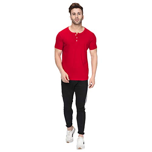 Image of London Hills Henley Neck T Shirt for Men | Tshirt for Man | T Shirt for Men | Mens Casual T Shirts | Cotton Blend Solid Half Sleeve Button Neck Slim Fit Casual Tee