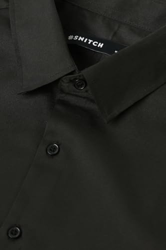 Image of SNITCH Men Formal Shirt | Tailored Slim Fit Full Sleeve Spread Collar Solid Style | Breathable Polyester Viscose Blend Twill Fabric for Office & Evening