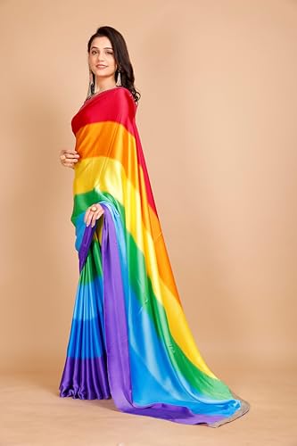 Image of Garden Vareli Lace Border Satin Saree with Unstitched Sequin Blouse Piece