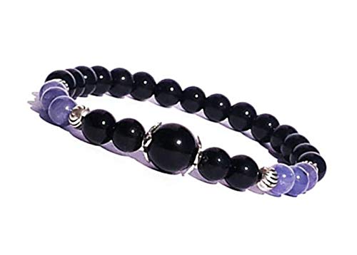 WORLD WIDE GEMSJewelry Natural Gemstone Tanzanite Crystal Bracelet Birthstone Jewelry Black Onyx Bracelets for Women Healing Crystals and Stones Stretch Bracelet