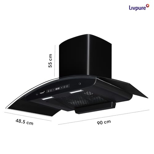 Image of Livpure Invicto 90 cm | Curved Glass | 1400 m /hr Suction | BLDC Motor | Filterless | Touch & Gesture Control | Low Noise | 10 Years Motor + 2 Years Comprehensive Warranty | Black