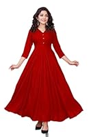 SAYLAH Women Cotton Flare Solid Color Regular Fit Long Dress (5XL, RED)