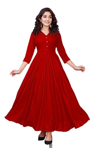 Image of SAYLAH Women Cotton Flare Solid Color Regular Fit Long Dress
