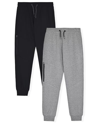 TONY HAWK Boys Fleece Jogger Sweatpants with Zipper Pockets 2-Pack Pull on Pants for Kids