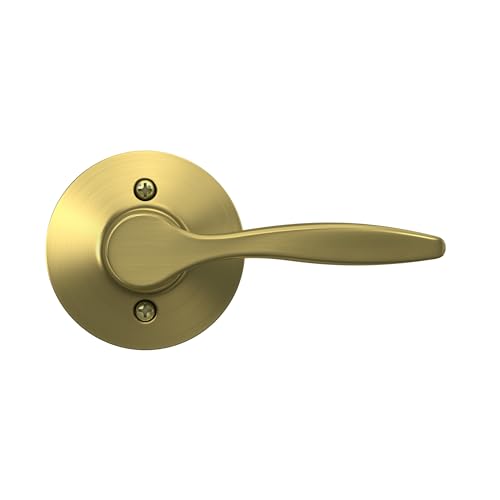 Image of Schlage F170 DEL 608 RH Right Handed Delfayo Door Lever with Standard Trim, One-Sided Non-Turning Dummy Handle, Satin Brass