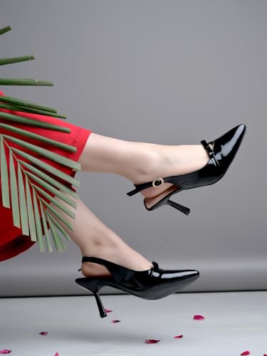 Image of Shoetopia Women's Slingback Pumps - Pointed Toe Elegant Stylish Classic High Heels with Bow Knot and Adjustable Strap