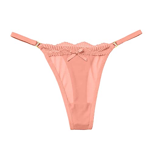 Tainrunse String sexy pour femme, sous-vêtement décontracté, nœud décoratif, bordure en dentelle, string sexy, rouge brique, L, rouge brique, L
