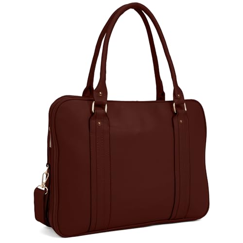 Bolsa Feminina Pasta Executiva para Notebook até 15.6” Reforçada Couro Ecológico para Trabalho, Reuniões e Dia a Dia Tamanho Grande (Marrom Caramelo)