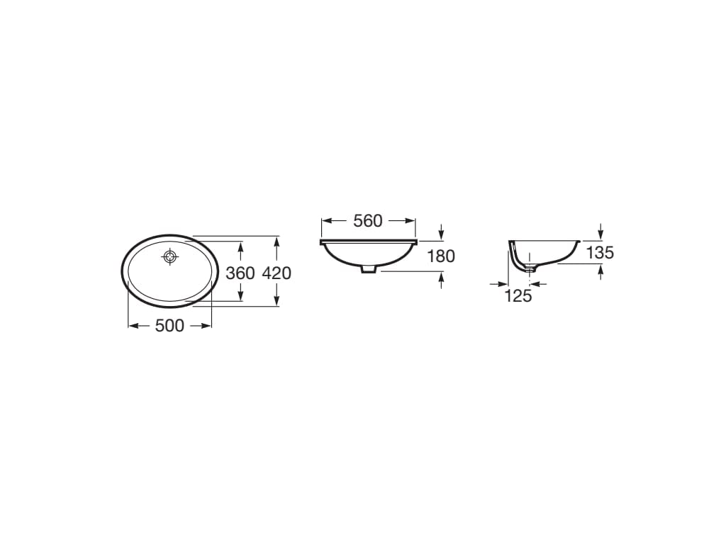 Roca,Berna,Lavabo de porcelana de bajo encimera,Blanco,564mm x 424mm x 180mm,A327871001