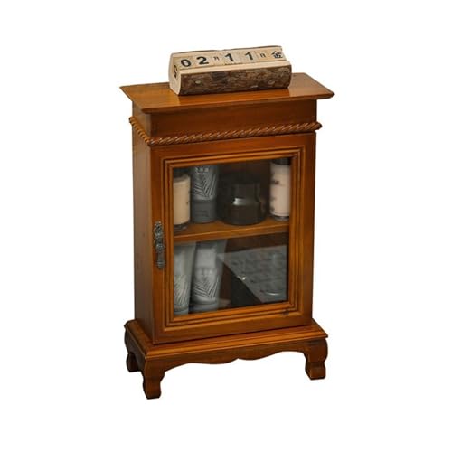 Armario De Almacenamiento Madera Vintage Con Puertas Vidrio Vitrina Retro Marrón 2 Niveles for Salón