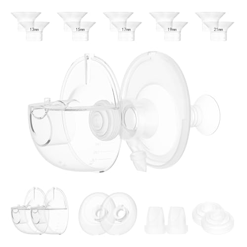 Image of Two M5 24mm Full Set Collector Cup Only Compatible with Momcozy M5 and 10pcs 13/15/17/19/21mm Flange Inserts, Including Inserts*10, 24mm Flange*2, Collector*2, Duckbill Valve*2,Diaphragm*2