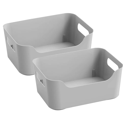 Image of KOLORR Jolly Plastic Small Baskets with Handle for Storage Box| Multipurpose Light Weight Plastic Baskets organiser for Make-up Stationary Cosmetics Kitchen Livingroom Bathroom | Pack of 2 - Grey