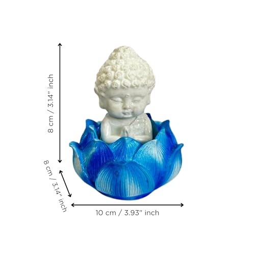Image of eCraftIndia Blue Lotus Baby Buddha Statue Showpiece for Home Decor | Living Room, Bedroom, Office & Car Dashboard