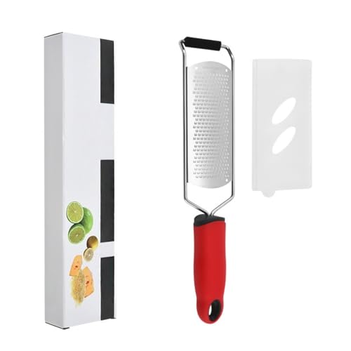 Rallador de queso de acero inoxidable con mango rojo miniatura 1