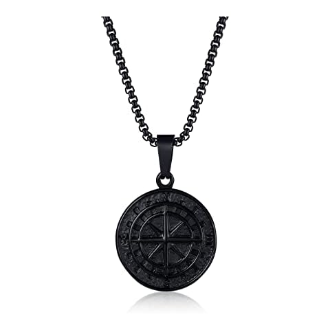TempBeau Necklace Men Compass Black Pendant North Star Necklaces with 60cm Box Chain Stainless Steel Unisex for Men Women Cover