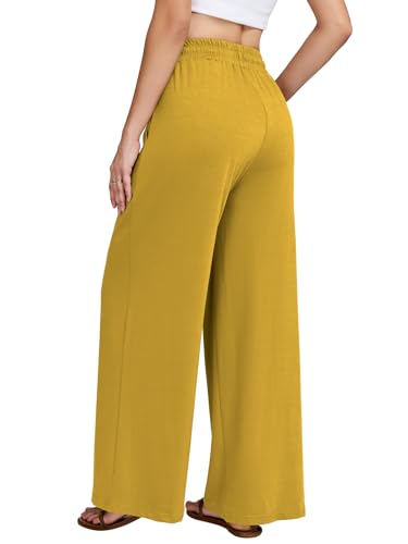 YOKGO Womens Wide Leg Pants Elastic Waisted Casual Palazzo Pant Travel Vacation Beach Trousers with Pockets — view 4