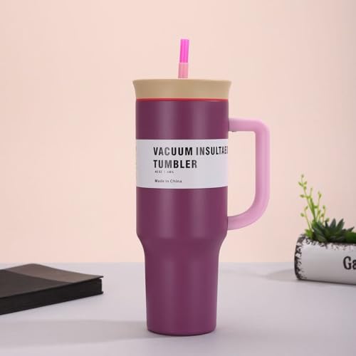 Image of HomeCloud 1200ml Insulated Coffee Tumbler with Lid - Double Wall Travel Mug for Hot & Cold Drinks, Leak-Proof, Durable, Portable, Stylish Stainless Steel Design (Rose Red)