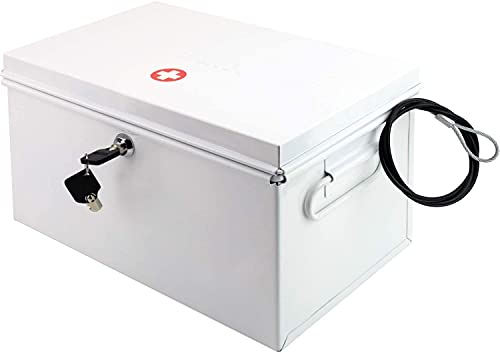 Helix Locking Prescription Drug Security Chest with Tether, Heavy-Duty Steel Construction, White (32480) (Тwo Рack)