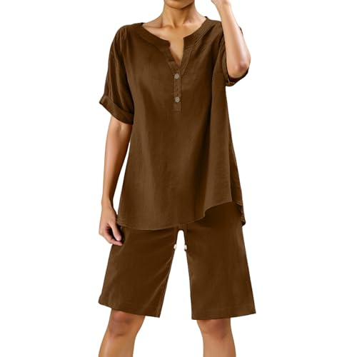 Conjuntos de 2 piezas para mujer, blusa de pierna ancha con bolsillos y pantalones elásticos, conjuntos casuales de camisa con cuello en V, pantalones, ropa de calle de moda Short Cargo Mujer
