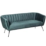 DRW Sofá de 3 plazas de Terciopelo y Patas metálicas en Verde 177x71x71cm