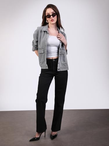Image of Urbano Fashion Women's Relaxed Fit Full Sleeve Utility Denim Jacket
