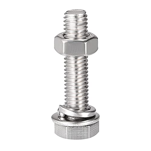 Image of uxcell M8 x 35mm Hex Head Screws Bolts, Nuts, Flat & Lock Washers Kits, 304 Stainless Steel Fully Thread Hexagon Bolts 4 Sets
