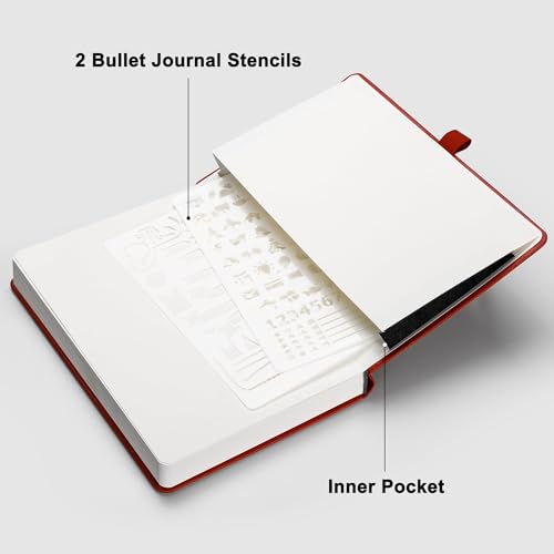 Image of RETTACY Blank Journal Notebook, 192 Pages, A5 Medium Size (5.7'' x 8.3'') | Leather Hardcover, 100 GSM Thick Paper, for Sketching, Drawing, Painting (Red)
