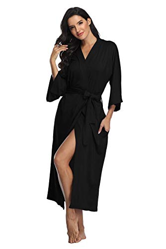 Super Shopping-zone Women's Long Robes Cotton Kimonos Full Length Robes Soft Maternity Robe Sleepwear Nightgown,Black Small