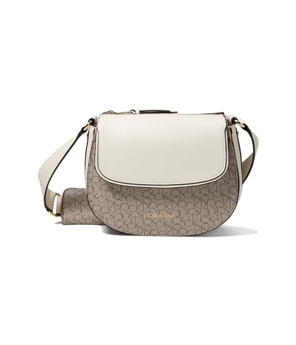 Calvin Klein Bella Signature Saddle Crossbody, Almond/Taupe/White