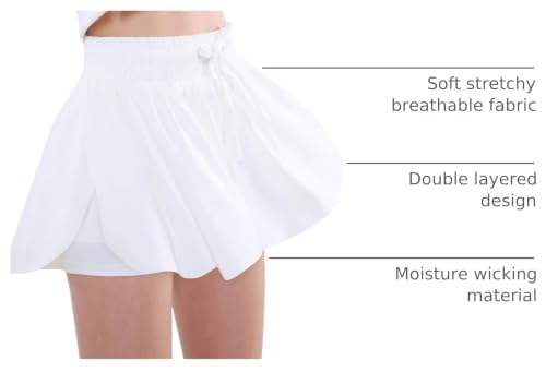 Image of EXARUS Girls Butterfly Shorts Athletic Flowy Cheer Dance Skorts Teen | Gymnastics Tennis Skirts Running Tween Flutter Sports Workout Youth 2 in 1 Gym Preppy Clothes Tumbling Outfis Kids 6-14Y